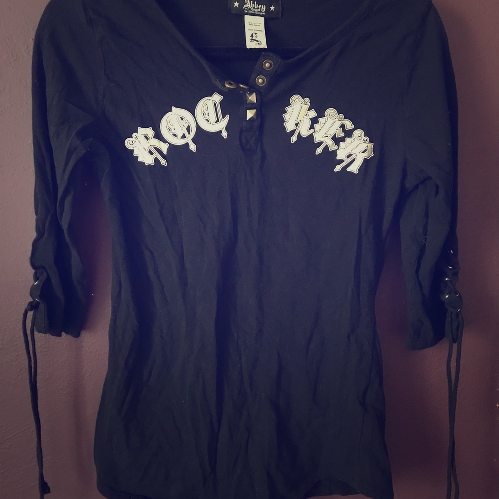 Black Lace up sleeve Rocker shirt